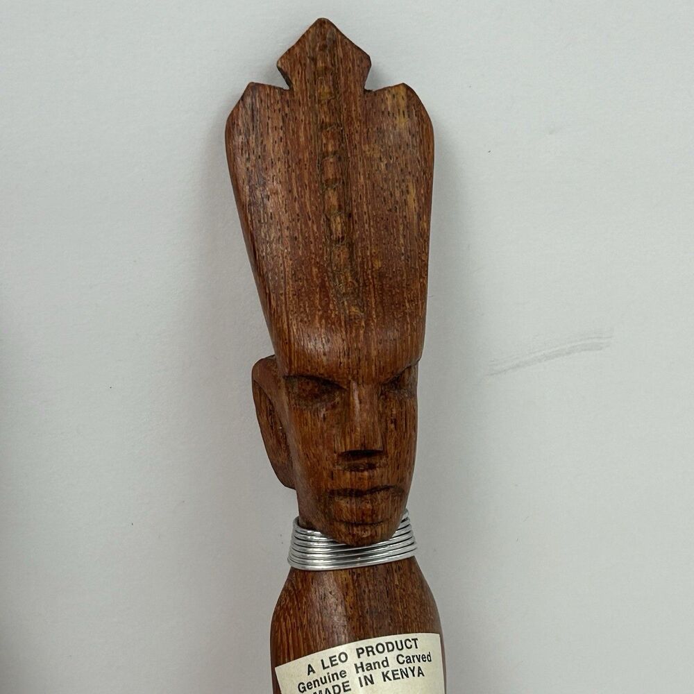 Hand Carved African Wooden Salad Server Spoon Fork Set Kenya A Leo Product - Picture 4 of 13